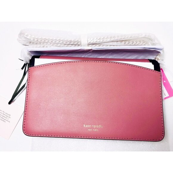 Kate Spade Womens Pink Leather Panda Bear Chain Fold Over Crossbody Handbag New - Picture 7 of 14